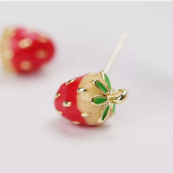 Gold-plated small strawberry earrings with silver post BOGO - Picture 8 of 15